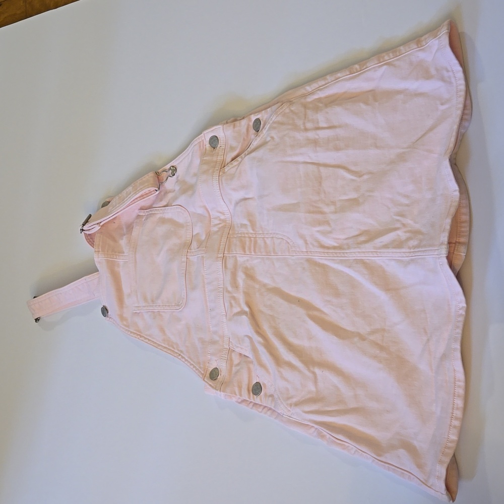 Girls pink denim overall dress